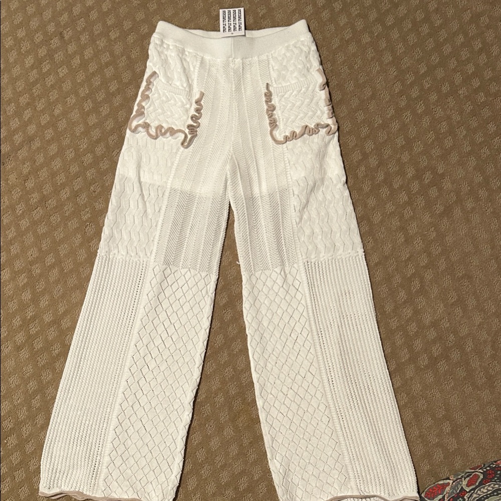 Lalavon Elegant Cream knit Wide Leg Pants